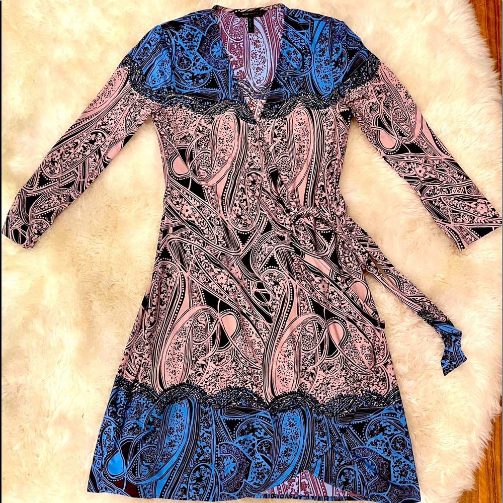 BCBG stretchy wrap dress with paisley print